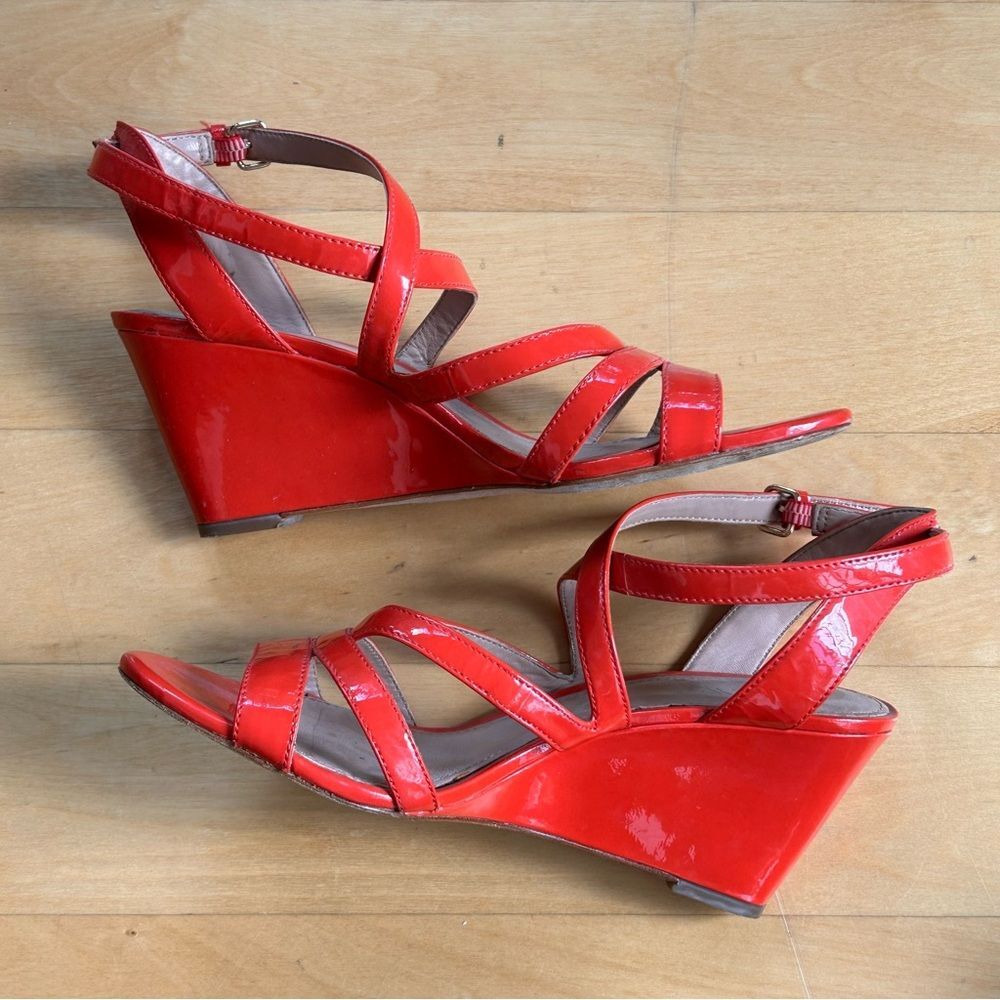 J.Crew Red Strappy Glossy Wedge Sandals size 8